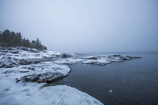 ラドーガ湖の岩の海岸 レニングラード地域の風景 ロシア — ストック写真