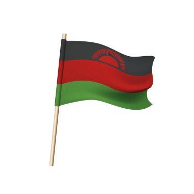 Malavi bayrağı. Üç yatay siyah, kırmızı ve yeşil renkli arka planda kırmızı güneş. Vektör illüstrasyonu
