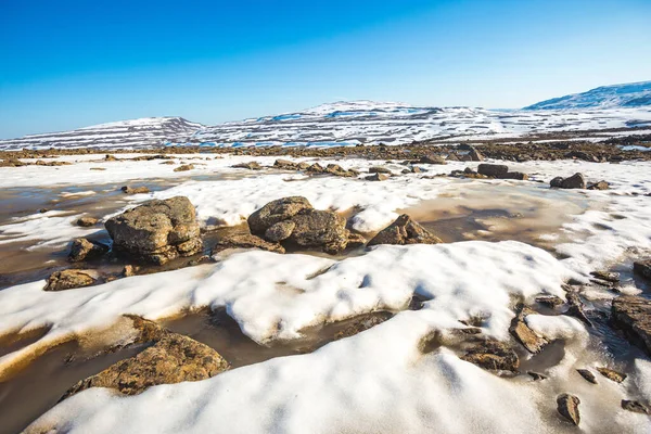 Puddles Agua Fundida Meseta Putorana Taimyr Rusia Región Krasnoyarsk — Foto de Stock