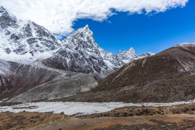 Everest 'in ana kampına giden yolu izleyin. Sagarmatha Ulusal Parkı, Nepal