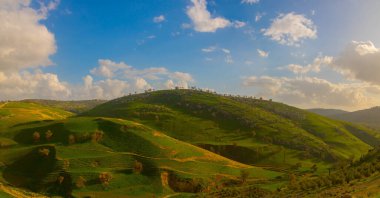 Baharın doğal güzelliği, yeşil düzlükleri ve arazi dalgaları. Baharın doğal güzelliği, yeşil düzlükleri ve arazi dalgaları. Khirbet Deir al Assal, Irbid... Ürdün