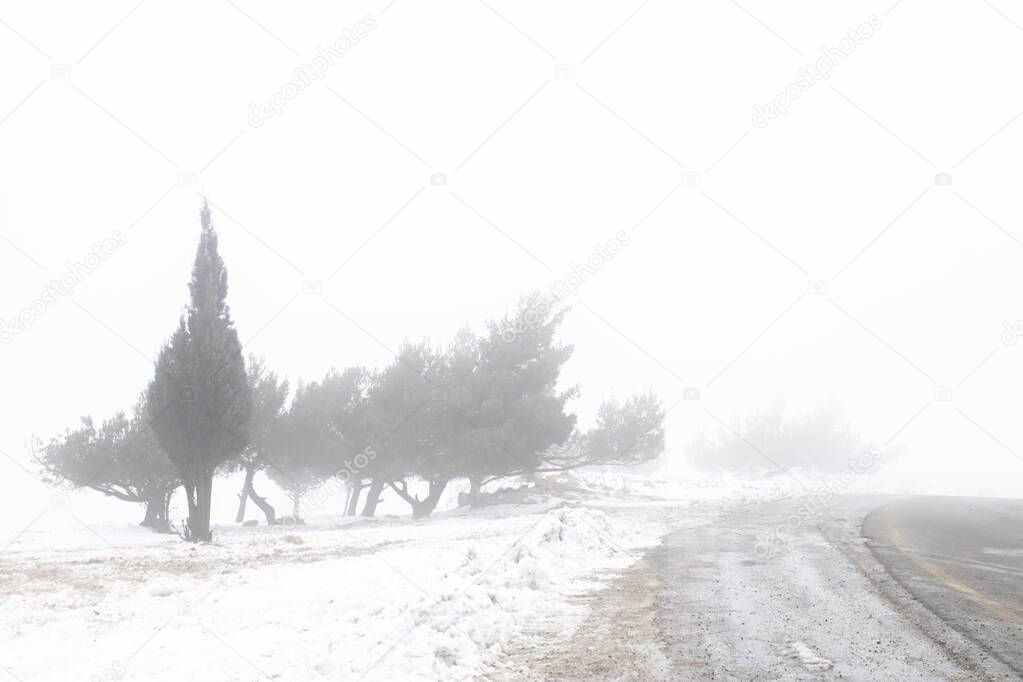 snow falling on ( Al-Shoubak) in Ma'an governorate in Jordan