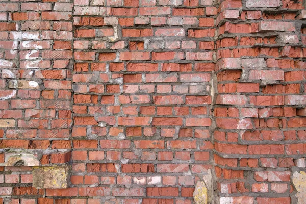 Kollapsande Gamla Mur Röd Trasiga Tegelstenar Bakgrund Och Textur — Stockfoto