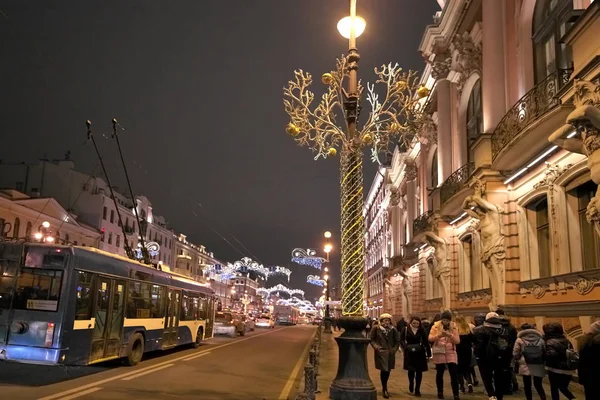 Saint Petersburg Rússia Dezembro 2018 Vista Nevsky Prospect Com Iluminação — Fotografia de Stock