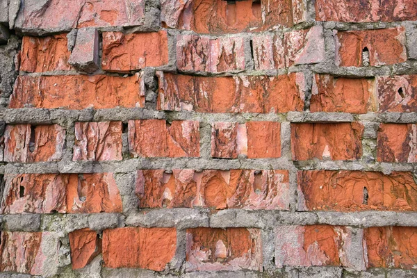 Kollapsande Gamla Mur Röd Trasiga Tegelstenar Bakgrund Och Textur — Stockfoto