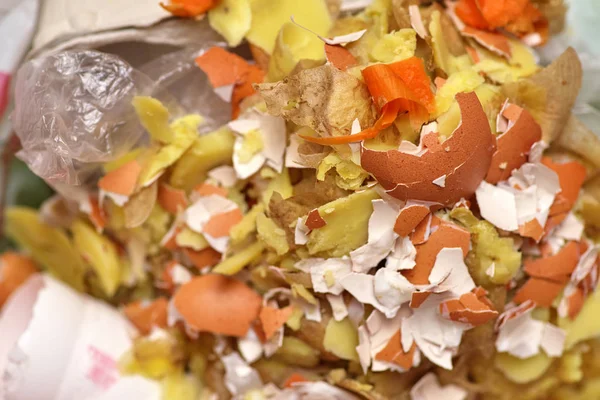 Élelmiszer hulladék és szemét felülnézet közeli textúra és a háttér — Stock Fotó