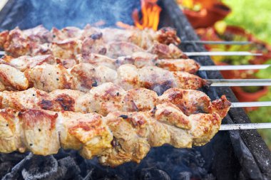 Charcoa üzerinde bir barbekü ızgara hazırlanıyor Marine shashlik