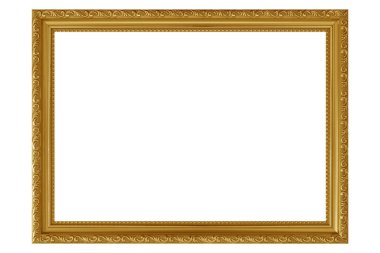 Beyaz arkaplanda izole edilmiş altın antika resim çerçevesi.