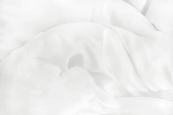 Закрыть Вид Сверху Белую Простыню Морщинистое Одеяло Спальне После Проснулся — стоковое фото