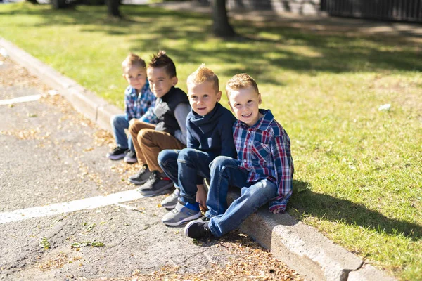 A group of children in spring season morning — Stock Photo, Image