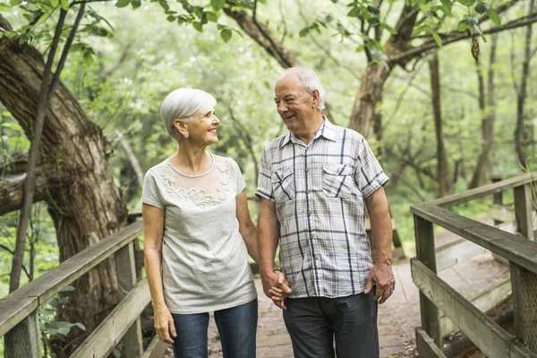 Happy old elderly caucasian couple in a park — Stock Photo, Image