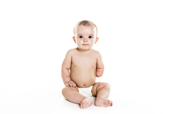 Retrato de bebé niño sobre fondo blanco — Foto de Stock