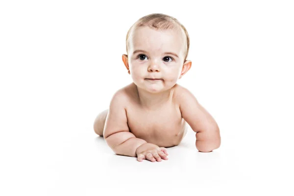 Retrato de bebé niño sobre fondo blanco — Foto de Stock