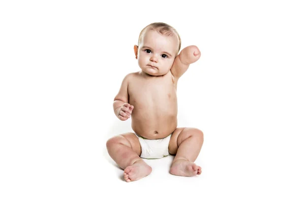 Retrato de bebé niño sobre fondo blanco — Foto de Stock