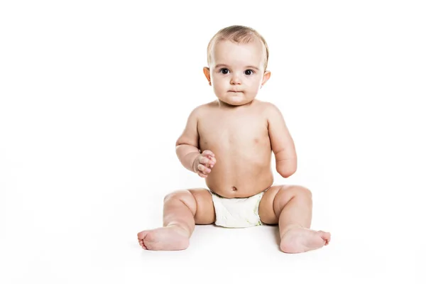 Retrato de bebé niño sobre fondo blanco — Foto de Stock