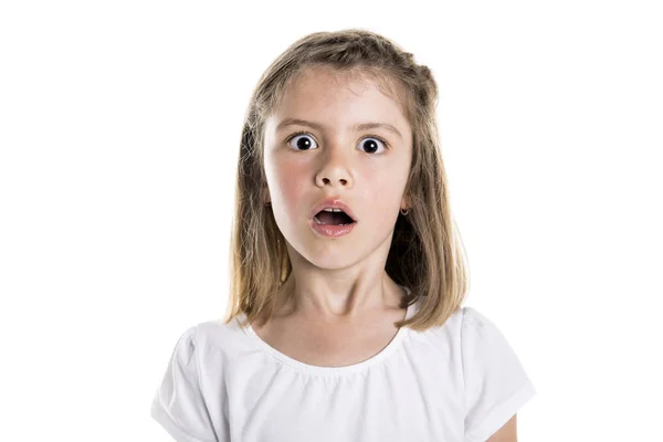 Portrait of a scared young girl on white background — Stock Photo, Image