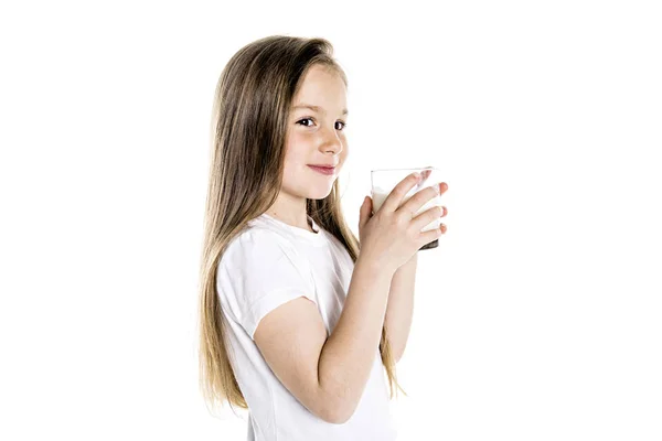 Portrait Une Jolie Fille Ans Isolée Sur Fond Blanc Avec — Photo