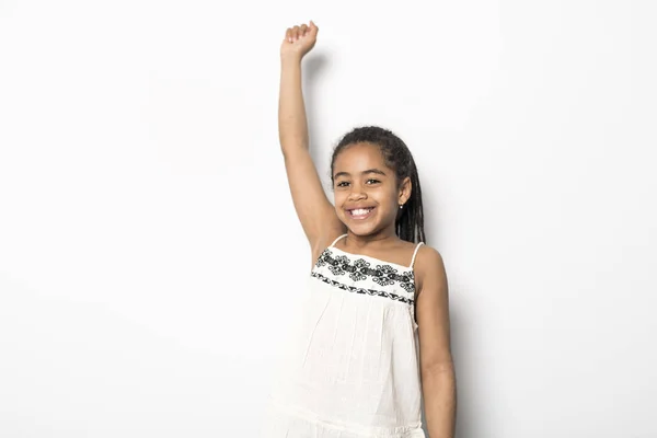 Black girl perfect hand over head sign on studio white background — Stock Photo, Image