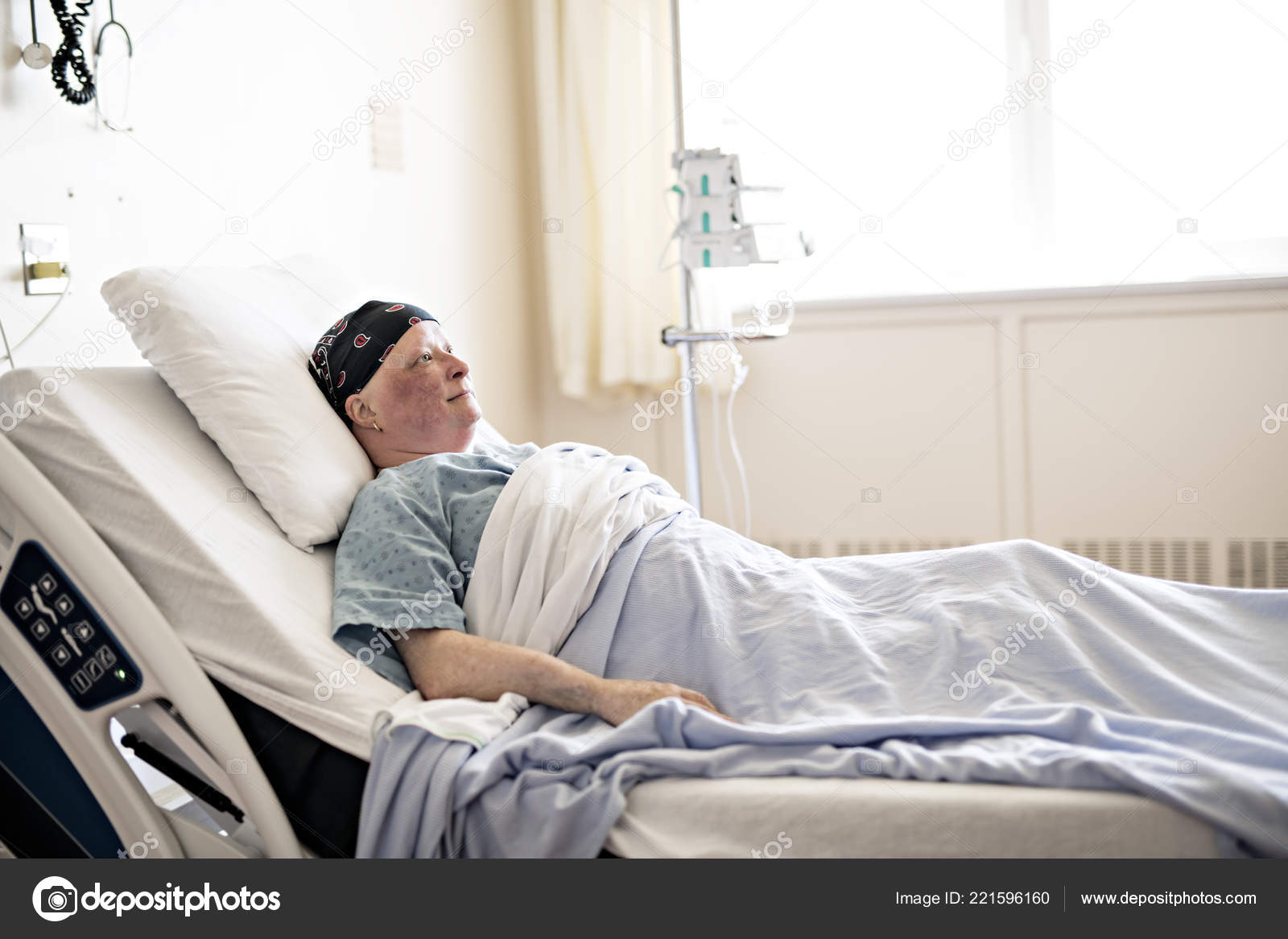 Woman Hospital Bed Suffering Cancer Stock Photo C Lopolo