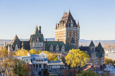 Frontenac Castle in Old Quebec City in the beautiful autumn season clipart