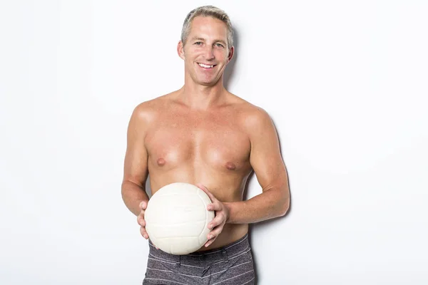 Beach volleyball player Studio shot over white — Stock Photo, Image