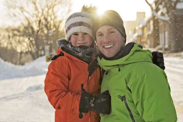A nice Father And Son In Snowy Landscape — Stock Photo, Image