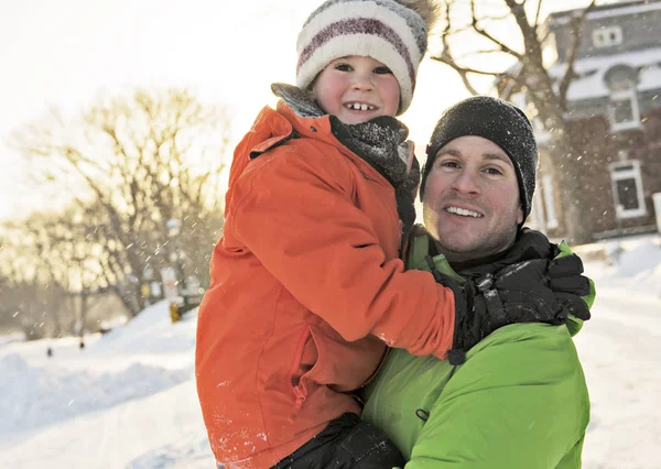 A nice Father And Son In Snowy Landscape — Stock Photo, Image