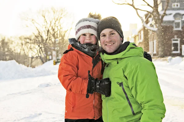 A nice Father And Son In Snowy Landscape — Stock Photo, Image