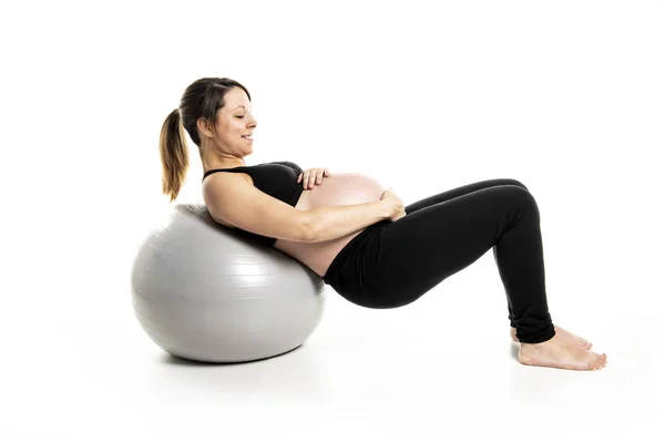 Sporty Pregnant Woman Exercising Dumbbells — Stock Photo, Image