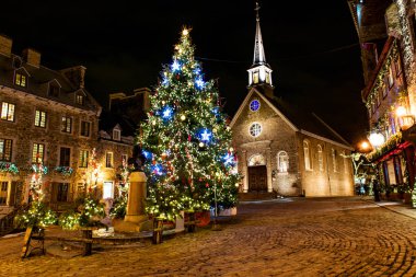 Petit Champlain at Lower Old Town at night on christmas event clipart