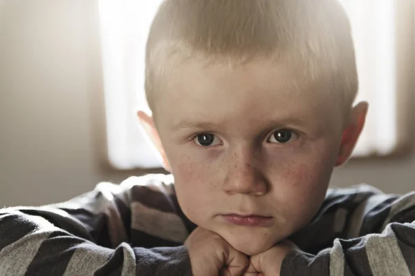 Upset problem child sit on chair concept for bullying, depression stress — Stock Photo, Image