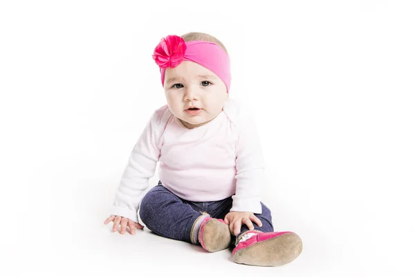 Portrait of a baby girl isolated on a white background — Stock Photo, Image