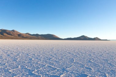 Salar de Uyuni, Bolivya. Dünyadaki en büyük tuz düzlüğü. Bolivya manzarası. Cerro Tunupa görünümü