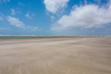 Lencois Maranhenses Ulusal Parkı, Brezilya 'dan beyaz kum tepeleri manzarası. Yağmur suyu gölü. Brezilya manzarası