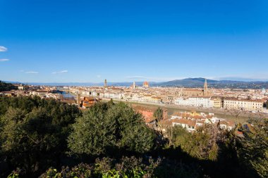 Floransa hava görünümünü. Floransa Katedrali ve Brunelleschi kubbe. İtalyan Simgesel Yapı, Toskana