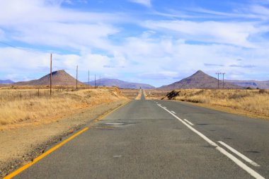 Orange Free State perspektif yol. Yolda Karoo, Güney Afrika. Afrika manzara. Arka plan seyahat