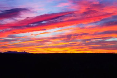 Günbatımı Addo Elephant National Park, Güney Afrika. Dramatik gökyüzü. Açık alan manzara