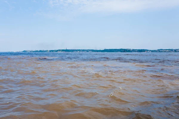 Incontro Delle Acque Rio Negro Rio Solimoes Confluiscono Vicino Manaus — Foto Stock