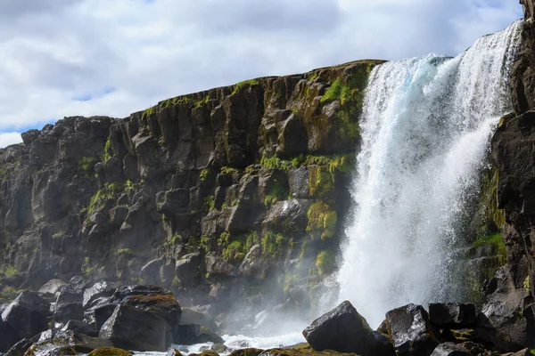 Oxarfoss Vízesés Nyári Kilátás Thingvellir Izland Izlandi Vízesés — Stock Fotó