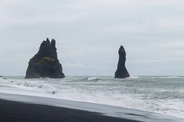 Вид Пляж Рейкьяра Лава Пейзаж Южной Исландии Чёрный Пляж Вика — стоковое фото
