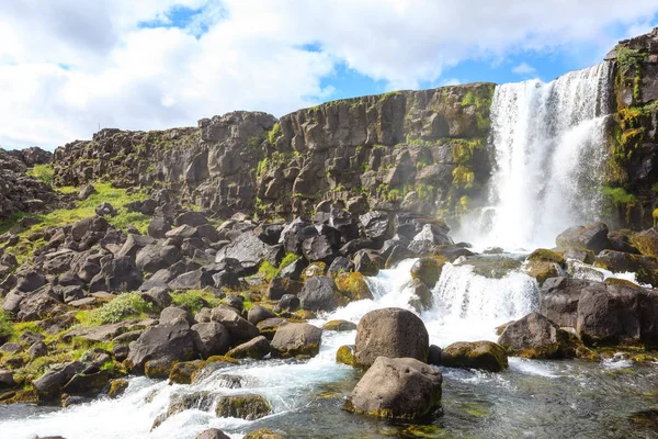 Oxarfoss Wasserfall Sommertag Ansicht Thingvellir Island Isländischer Wasserfall — Stockfoto