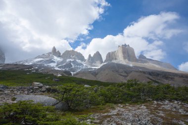 Fransız Vadisi manzarası, Torres del Paine Ulusal Parkı, Şili. Cuernos del Paine. Şili Patagonya