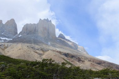 Fransız Vadisi manzarası, Torres del Paine Ulusal Parkı, Şili. Cuernos del Paine. Şili Patagonya