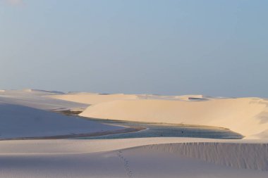 Beyaz kum tepeleri panorama Lencois Maranhenses Milli Parkı '