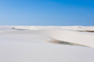 Beyaz kum tepeleri panorama Lencois Maranhenses Milli Parkı '