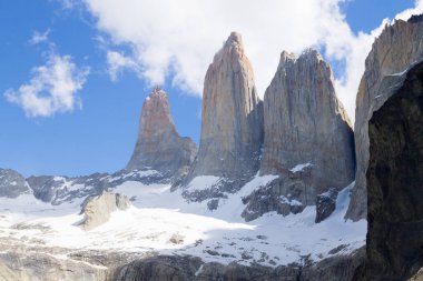 Las Torres üssü, Torres del Paine, Şili. Şili Patagonya manzarası.
