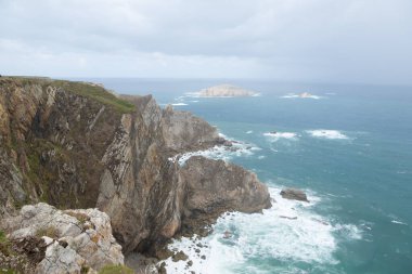 Penas Burnu 'nun kayalıkları, Asturias, İspanya. İspanyol kıyı şeridi manzarası