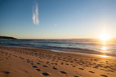 Galiçya plaj manzarası, Galiçya, İspanya. Rostro plajı yap. İspanyol manzarası