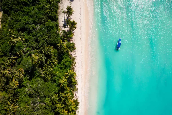 Veduta Aerea Drone Della Spiaggia Paradisiaca Con Palme Sabbia Bianca Foto Stock