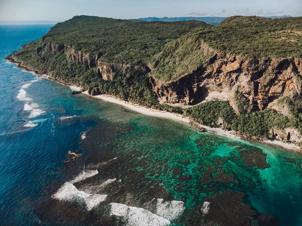 도미니카 공화국 의사모아 해변에는 야자나무가 대서양의 절벽의 낙원이 공중에서 촬영되고 — 스톡 사진